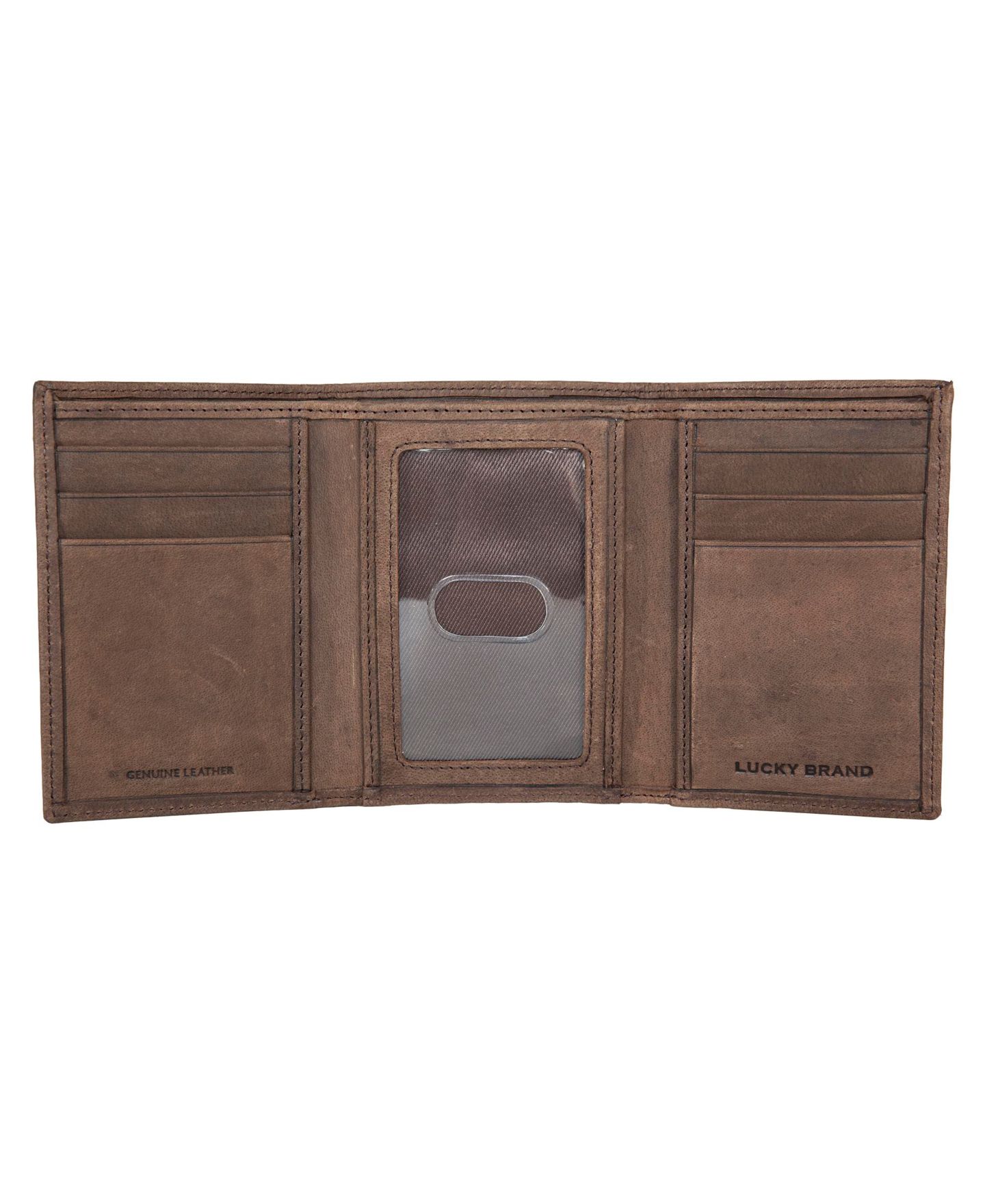 Мужской кошелёк Lucky Brand Grooved Leather Trifold Wallet, цвет: Коричневый — фото 2
