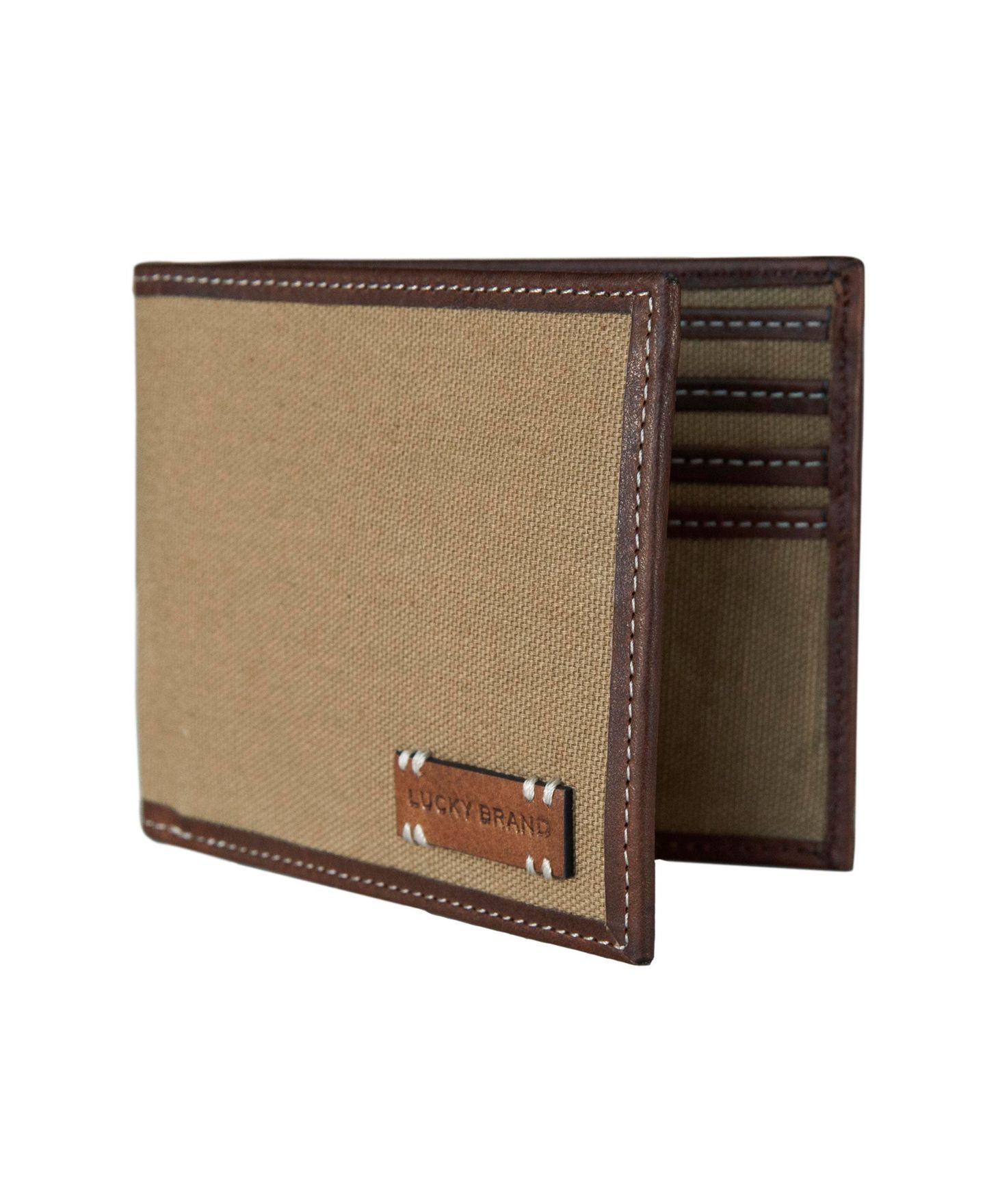 Мужской кошелёк Lucky Brand Canvas with Leather Trim Bifold Wallet, цвет: Хаки — фото 6
