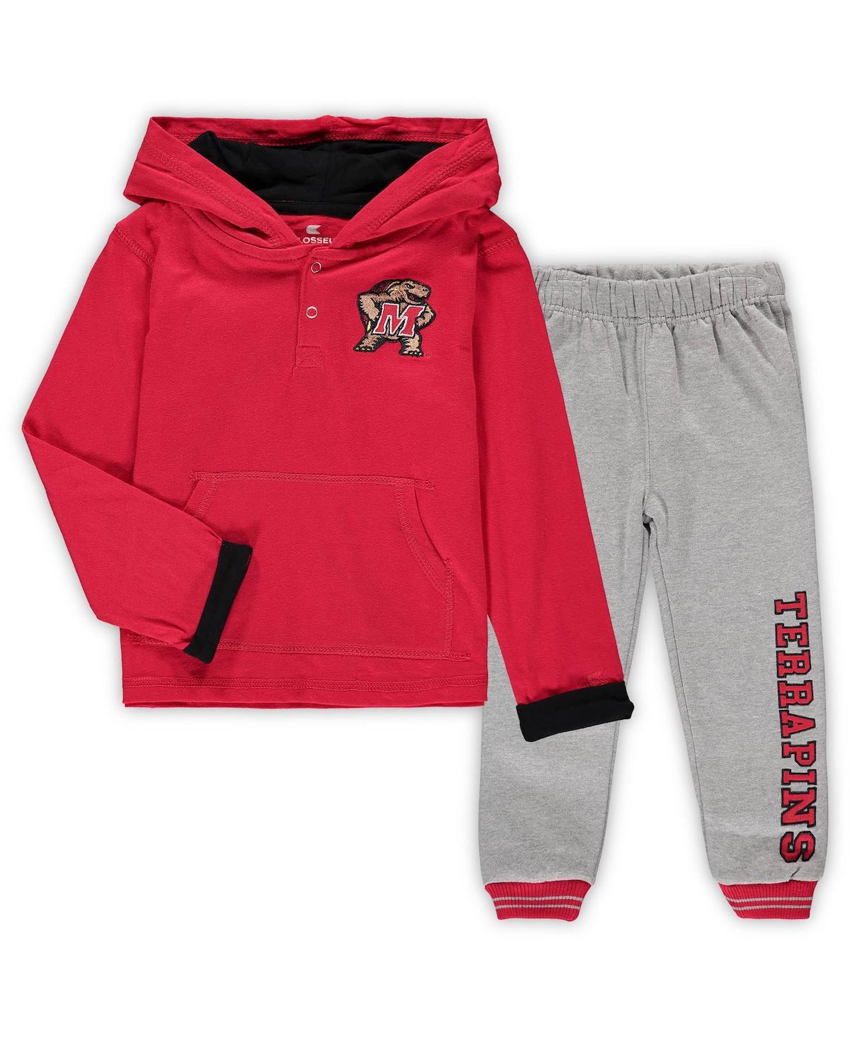 Colosseum Babies' Toddler Boys  Red, Heathered Gray Maryland Terrapins Poppies Hoodie And Sweatpants Set In Red,heathered Gray