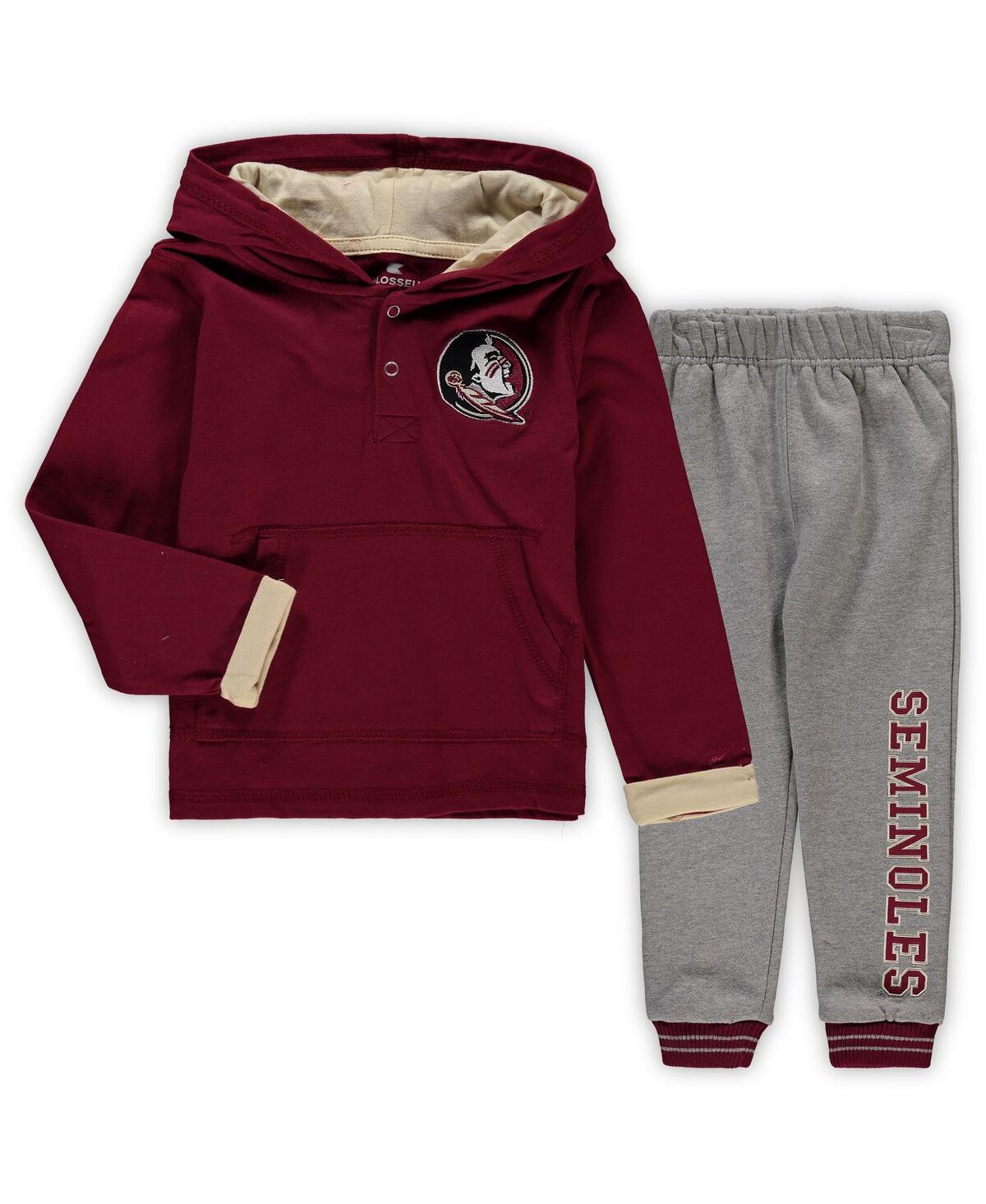 Colosseum Toddler Boys  Garnet, Heathered Gray Florida State Seminoles Poppies Hoodie And Sweatpants In Garnet,heathered Gray