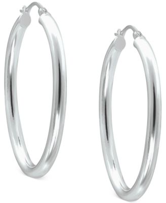 Polished Oval Medium Hoop Earrings, 25mm