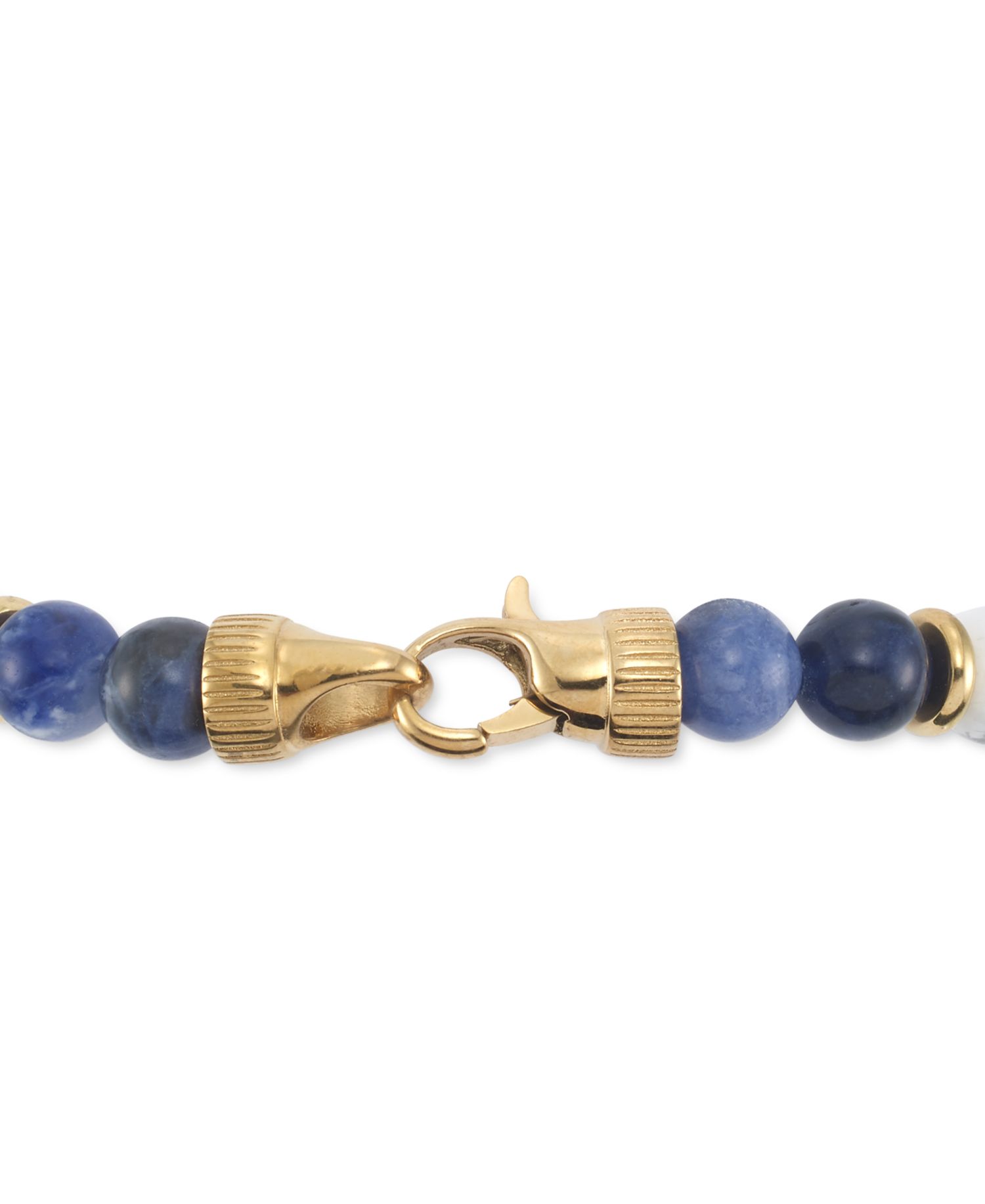 Lapis Lazuli & White Agate Bead Stretch Bracelet in Gold-Tone Ion-Plated Stainless Steel