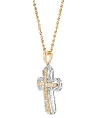 Men's Lab Grown Diamond Cross 22" Pendant Necklace (1 ct. t.w.) in 14k Two-Tone Gold