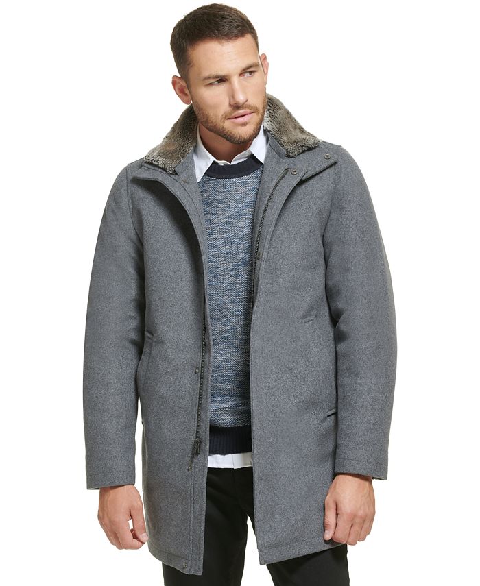 Calvin Klein Men's Urban Walker Coat with Detachable Faux Rabbit Fur at ...