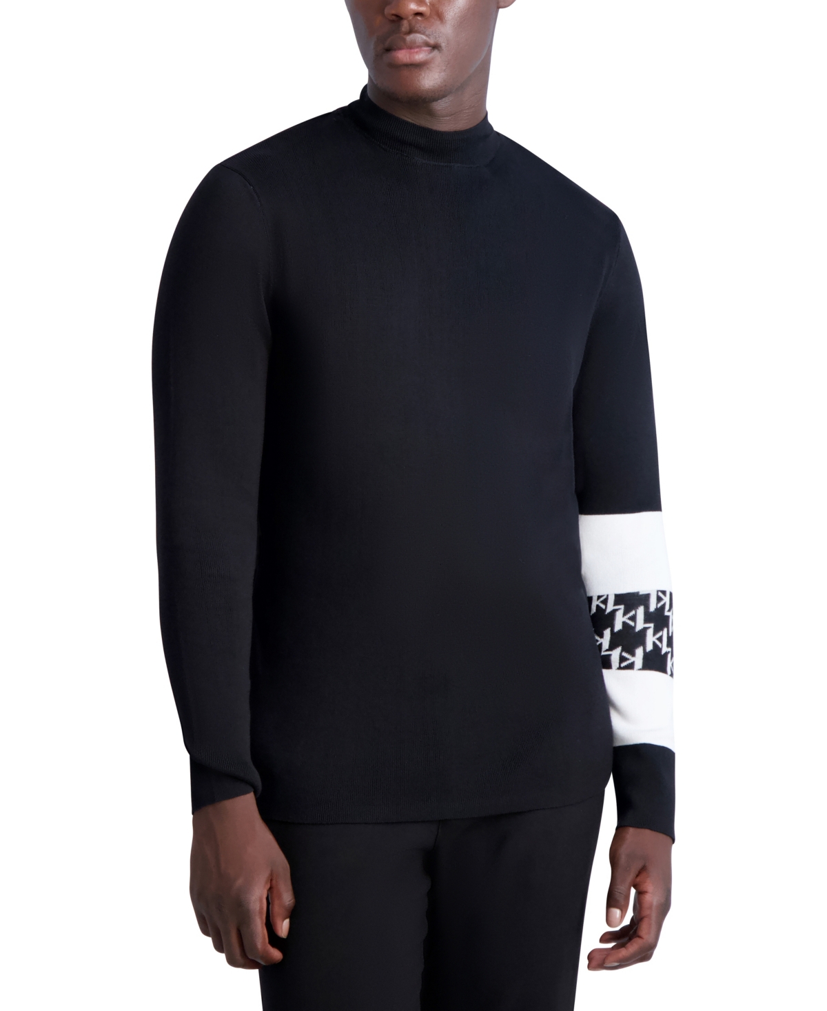 Men's Long Sleeve Mock Neck Sweater - Black, White