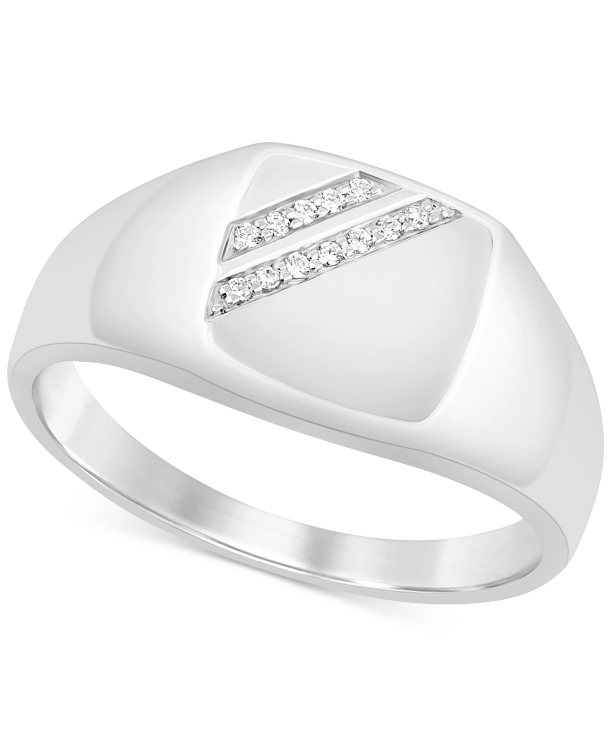 Macy's Men's Diamond Polished Signet Ring (1/20 Ct. T.w.) In 10k Gold ...