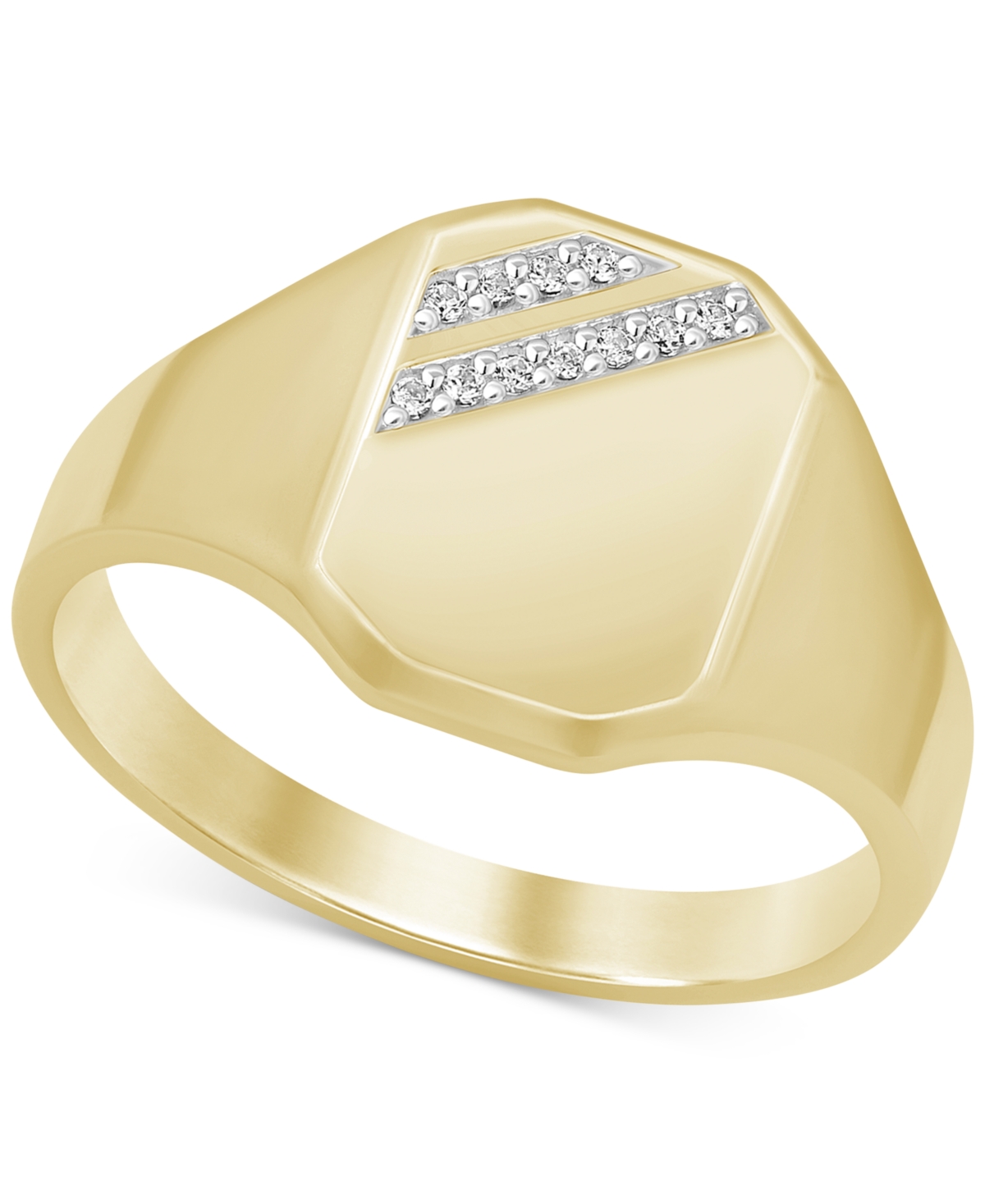 Macy's Men's Diamond Polished Signet Ring (1/20 Ct. T.w.) In 10k Gold In Yellow Gold