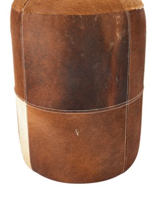 Leather Handmade Stool with Patchwork Pattern, 16" x 16" x 16"