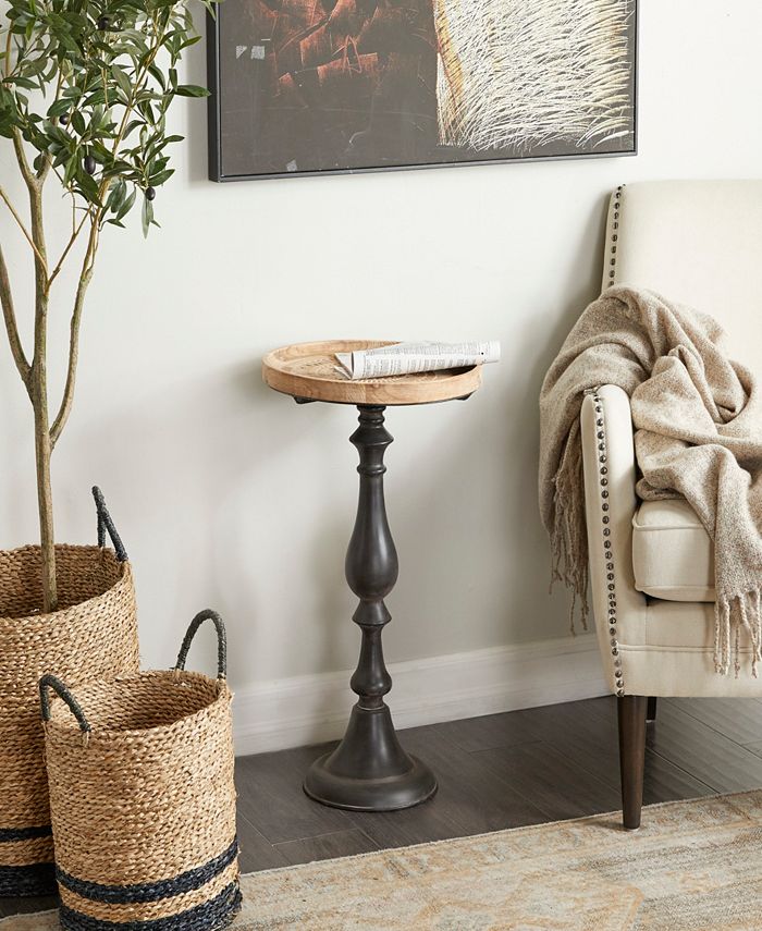 Rosemary Lane Wood Intricately Carved Floral Accent Table with Metal