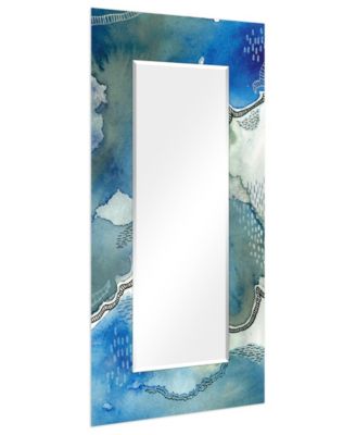'Subtle Blues' Rectangular On Free Floating Printed Tempered Art Glass Beveled Mirror, 72" x 36"