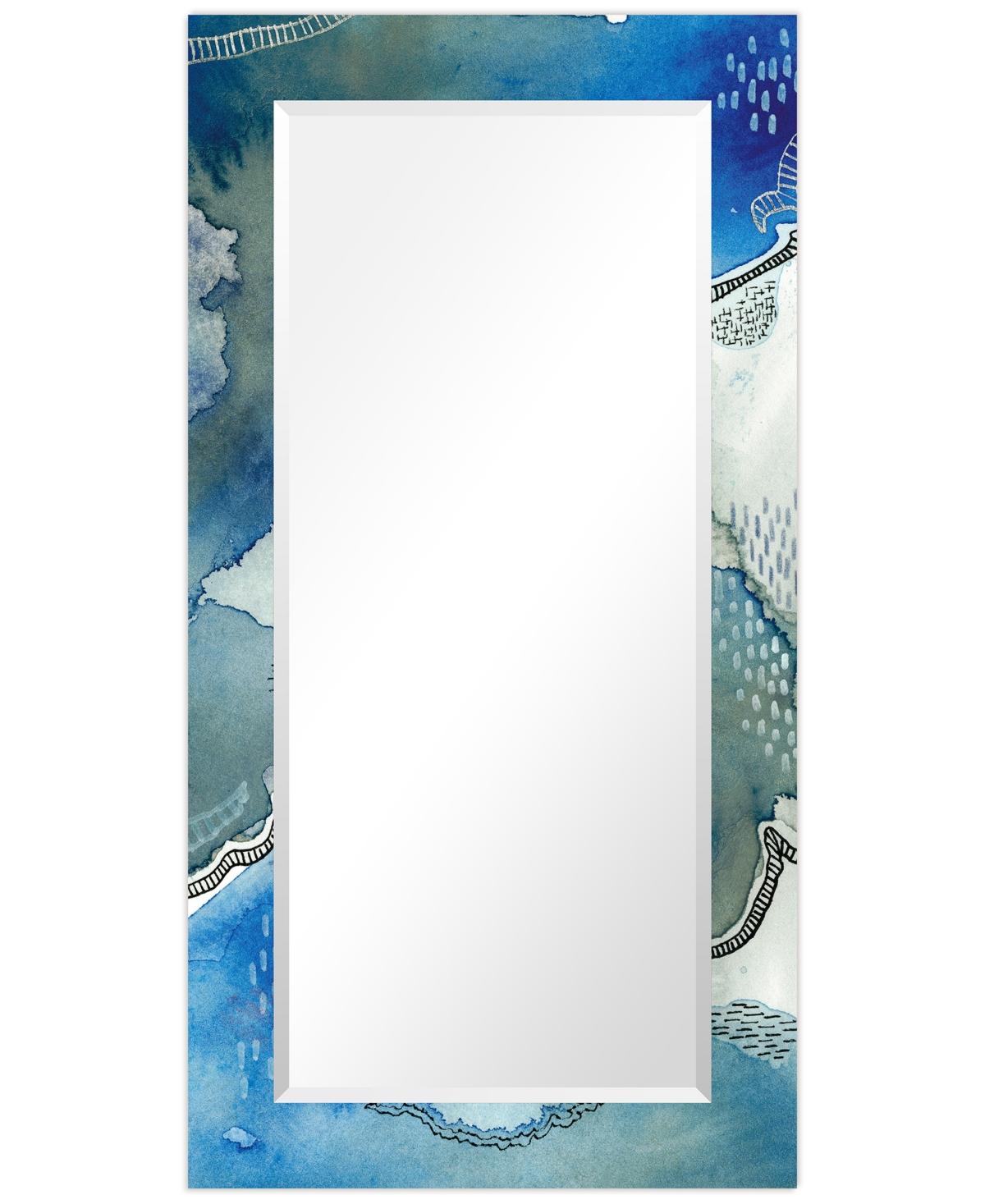 'Subtle Blues' Rectangular On Free Floating Printed Tempered Art Glass Beveled Mirror, 54" x 28" - Multicolor