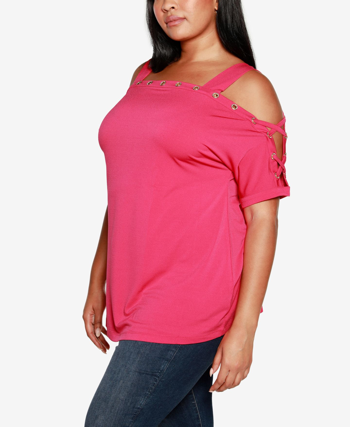 Женский топ Belldini Plus Size Cold Shoulder, цвет: Azalea — фото 3