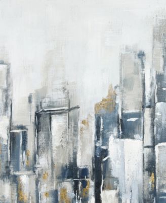 Winter Cityscape Textured Glitter Hand Painted Canvas Wall Art, 36" x 36"