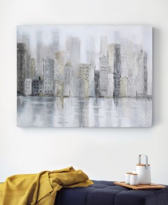 Foggy City Textured Metallic Hand Painted Canvas Wall Art, 30" x 40"