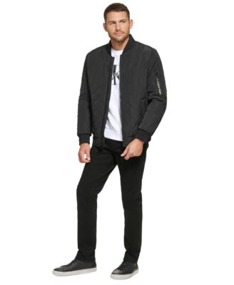 Men's Quilted Baseball Jacket with Rib-Knit Trim