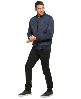 Men's Quilted Baseball Jacket with Rib-Knit Trim