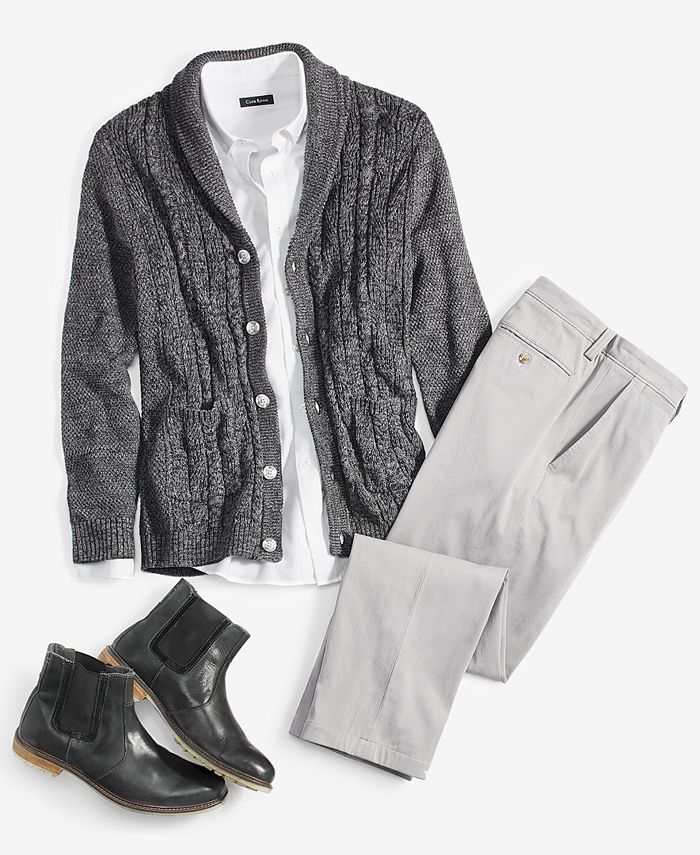 Club Room Men's Chunky Shawl Collar Cardigan, Solid Stretch Oxford