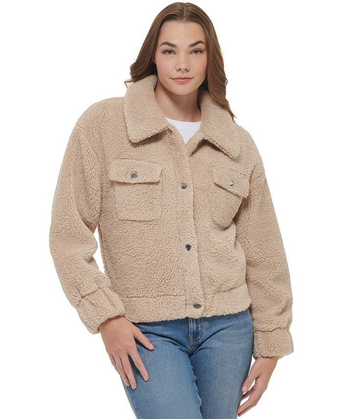 Calvin Klein Women's Snap Front Sherpa Jacket & Reviews - Jackets ...