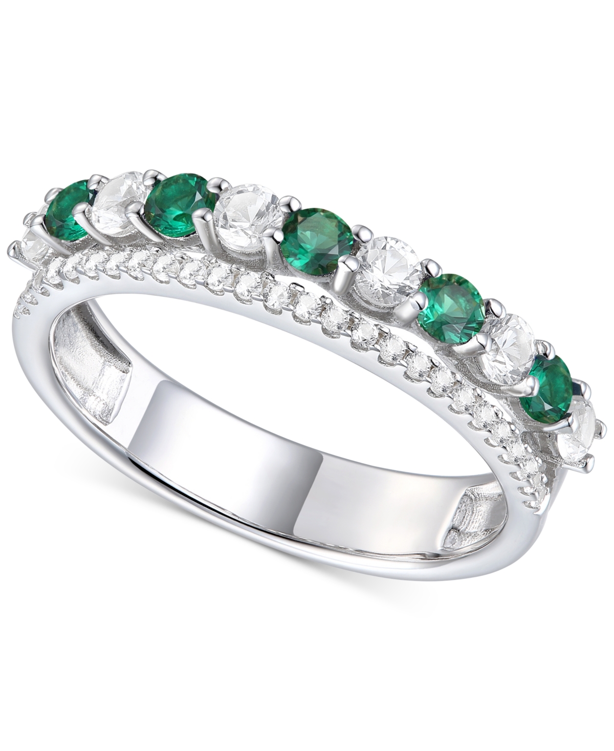 Macy's Lab-grown Emerald (1/3 Ct. T.w.) & Lab-grown White Sapphire (5/8 Ct. T.w.) Stack Band In Sterling Si