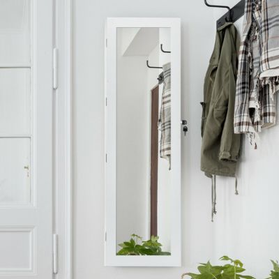 Wall Mounted Mirrored Jewelry Cabinet Organizer w/LED Lights