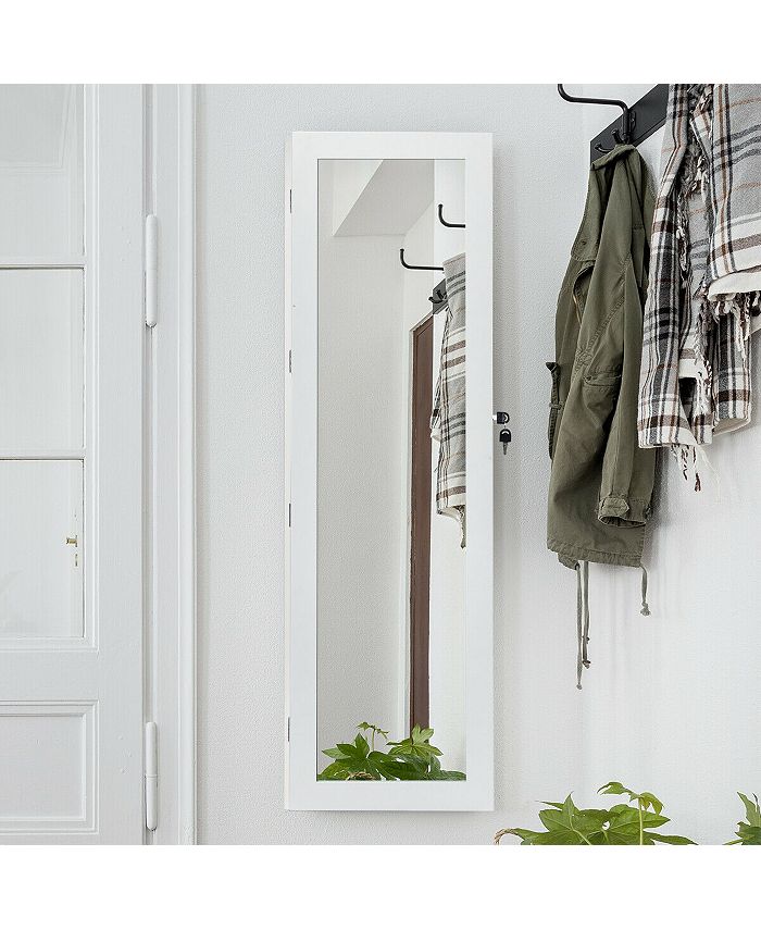 Costway Wall Mounted Mirrored Jewelry Organizer w/LED Lights