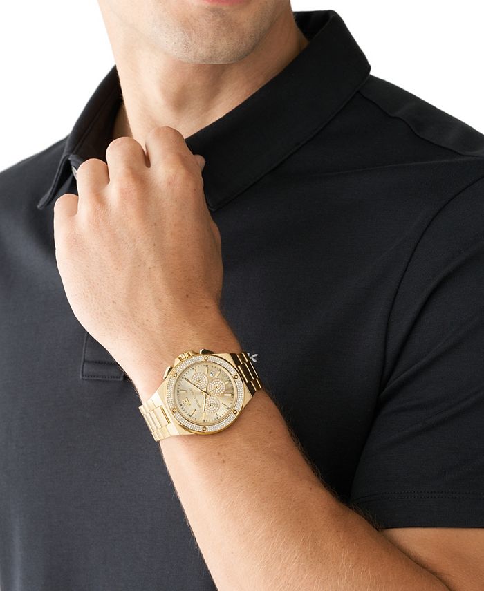 Michael Kors Men\'s Lennox Chronograph Macy\'s Bracelet Stainless - 45mm Steel Watch Gold-Tone