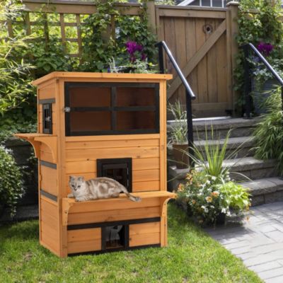 3-Story Cat House with Raised Floor, Escape Doors,