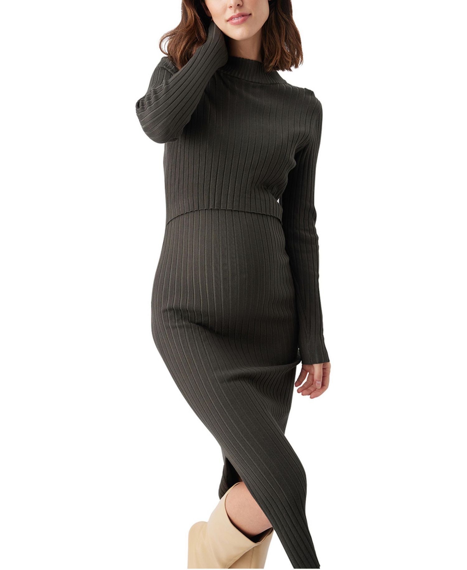 Women's Nella Long Sleeve Rib Nursing Knit Dress Ivy
