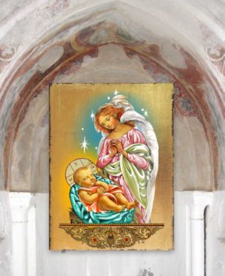Icon Blessing Angel with Child Wall Art on Wood 8"