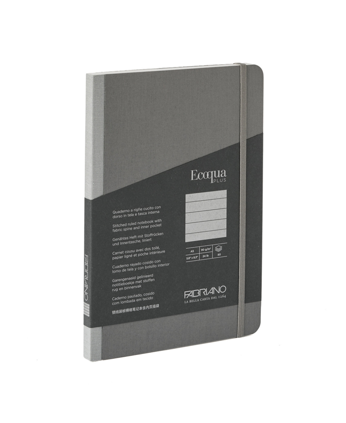 Ecoqua Plus Fabric Bound Lined A5 Notebook, 5.8" x 8.3" - Gray