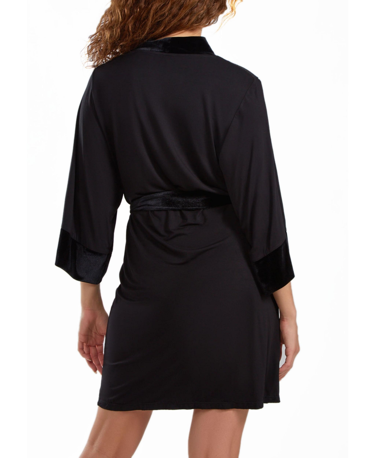 iCollection Women's Layna Velore and Velvet-Textured Lace Trimmed Self Tie Robe