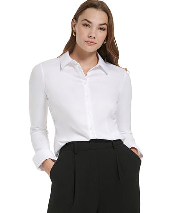 Calvin Klein Women's Plus-Size Non-Iron Knit Combo Shirt, Birch