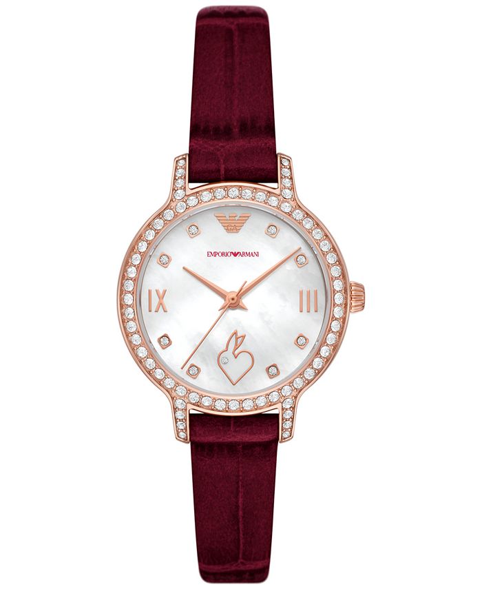 Emporio Armani Women's Burgundy Leather Strap Watch 32mm & Reviews - All  Watches - Jewelry & Watches - Macy's