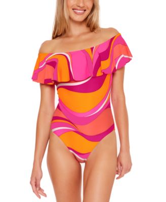 Trina Turk Women's Off Shoulder One Piece Swimsuit - Ruffle Bandeau