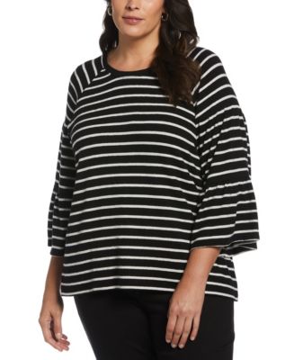 ELLA Rafaella Plus Size Stripe Knit Tiered Flare Top - Macy's