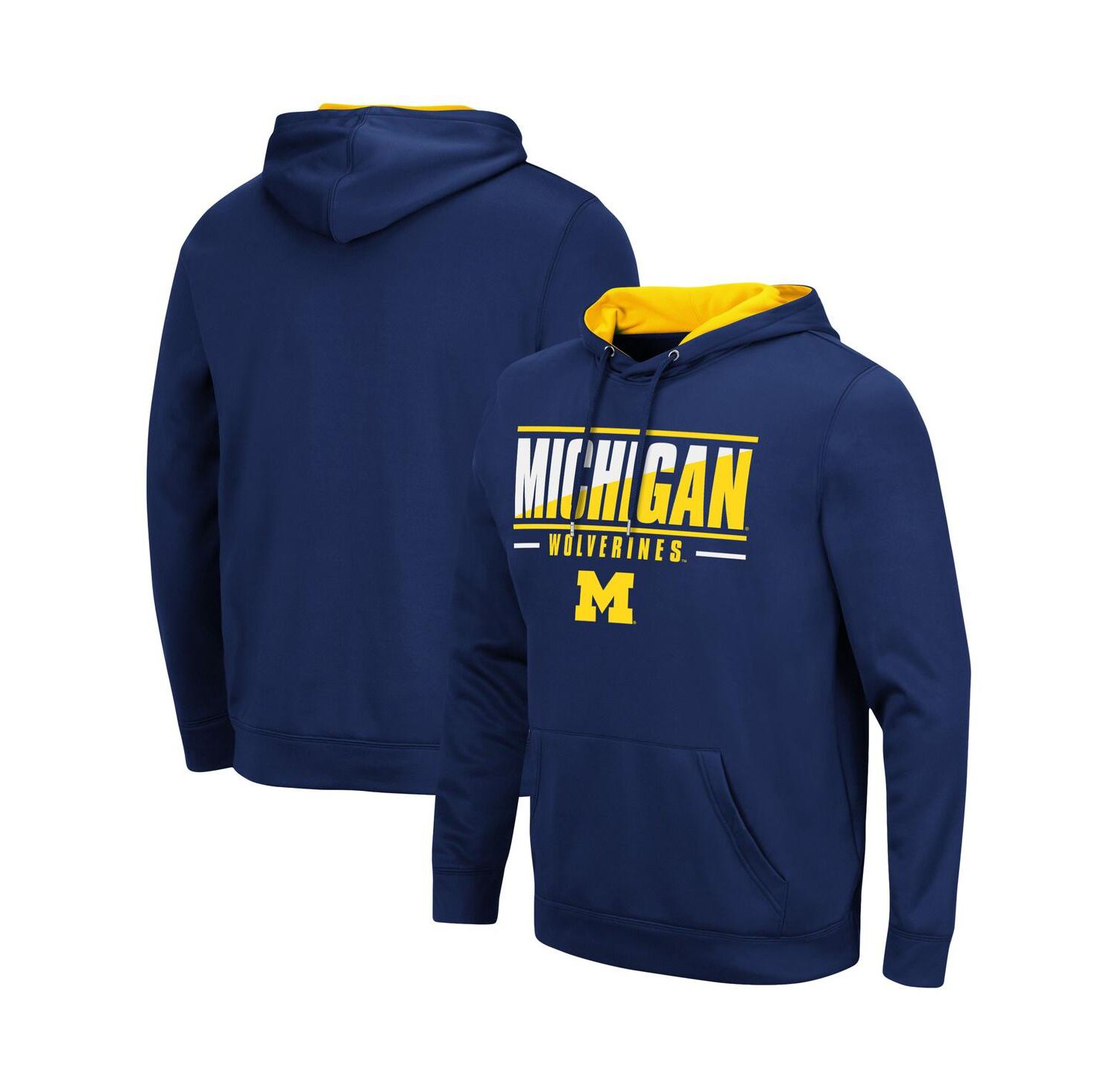 Men's Navy Michigan Wolverines Slash Stack 2.0 Pullover Hoodie