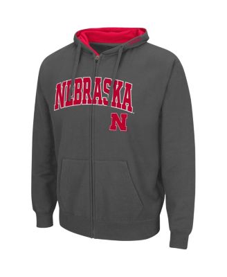 Men's Charcoal Nebraska Huskers Arch and Logo 3.0 Full-Zip Hoodie