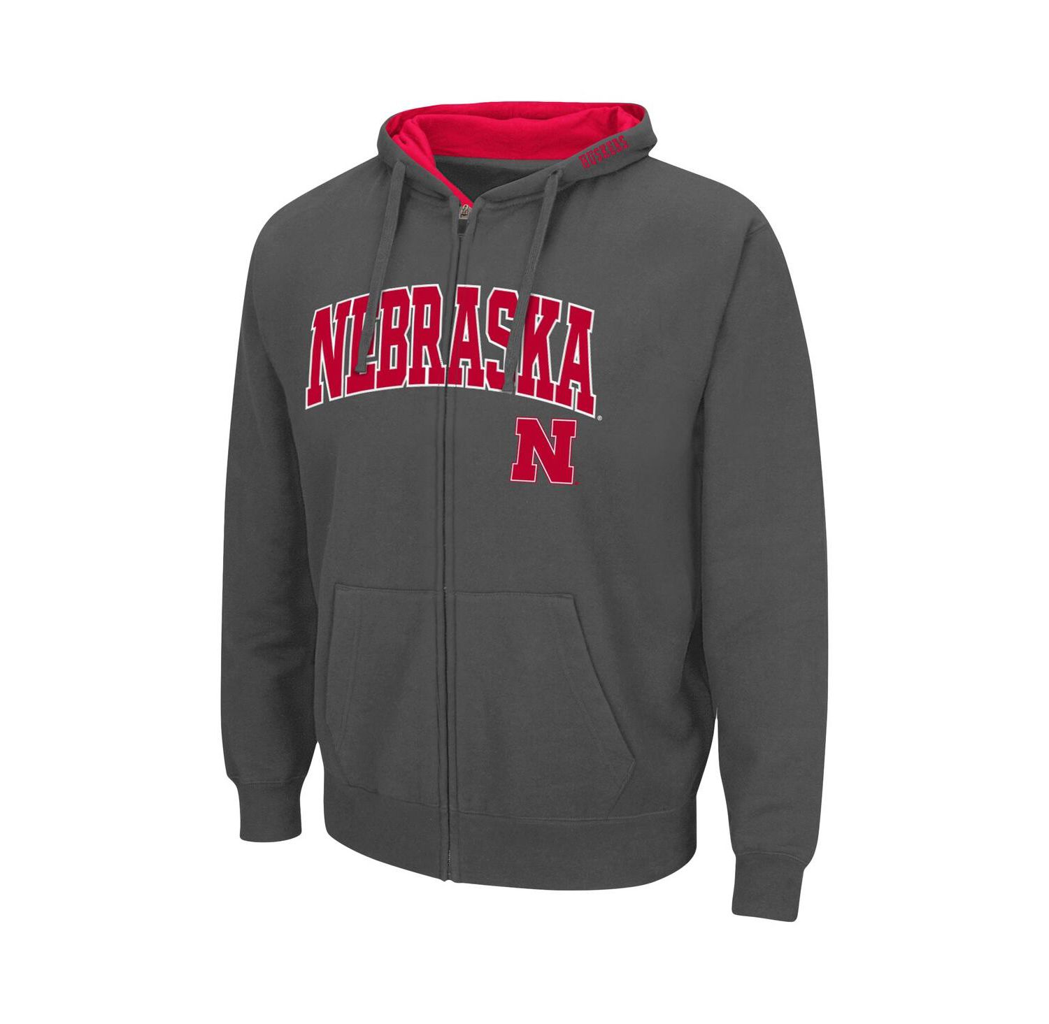 Men's Charcoal Nebraska Huskers Arch and Logo 3.0 Full-Zip Hoodie