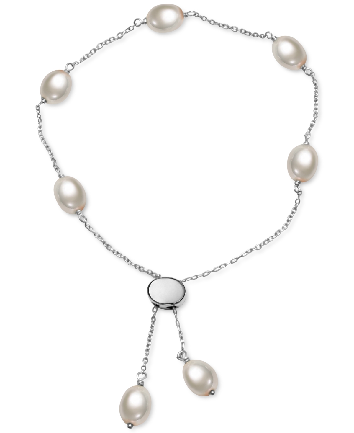Macy's Cultured Freshwater Pearl (6mm) Bolo Bracelet In Sterling Silver