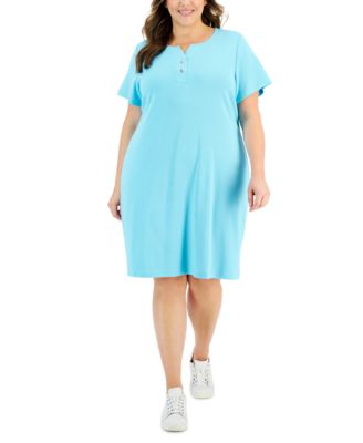 Karen Scott - Plus Size Toggle-Neck Short-Sleeve Henley Dress