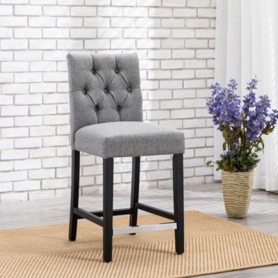 24" Linen Fabric Tufted Counter Stool