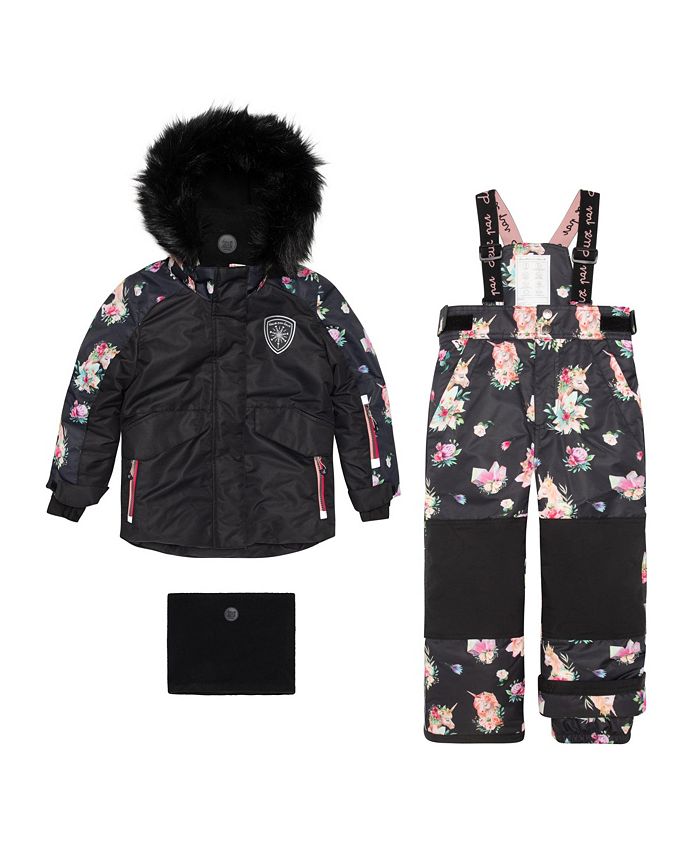 Deux par Deux Girl Printed Unicorns Two Piece Snowsuit Black Child Macy's