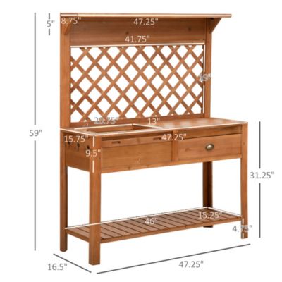 Garden Potting Bench Table Outdoor Wooden Workstation w/ Metal Screen