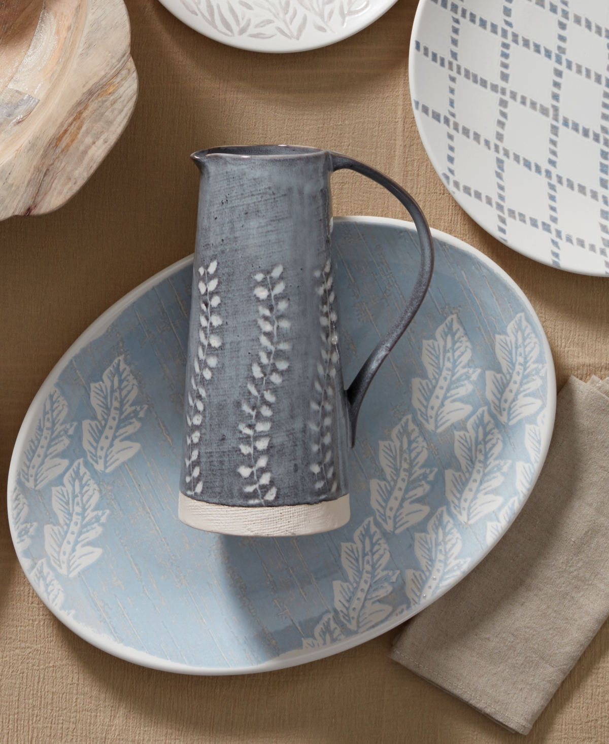 Lenox Textured Neutrals Leaf Oval Platter - White And Chambray