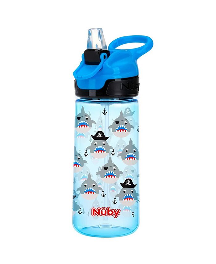 Nuby Push Button Flip-it Soft Spout Tritan Water Bottle, Blue Sharks ...