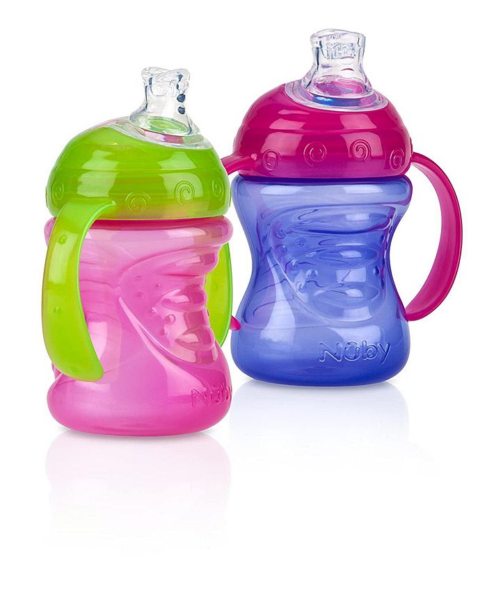 Nuby Two-Handle Flip N' Sip Straw Cup 8oz - Pink Purple Toddler Drinking Cup