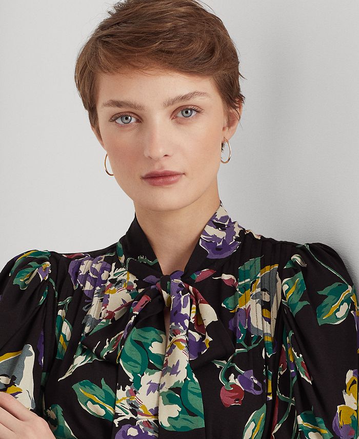 Lauren Ralph Lauren Women's Floral Pleated Jersey TieNeck Top Macy's