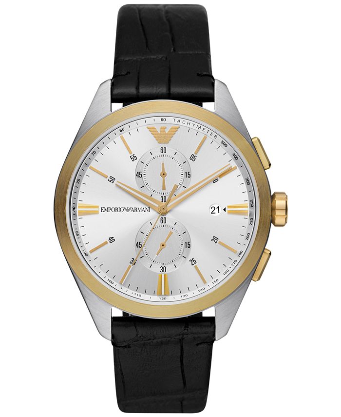 Emporio Armani Men s Chronograph Black Leather Strap Watch 43mm