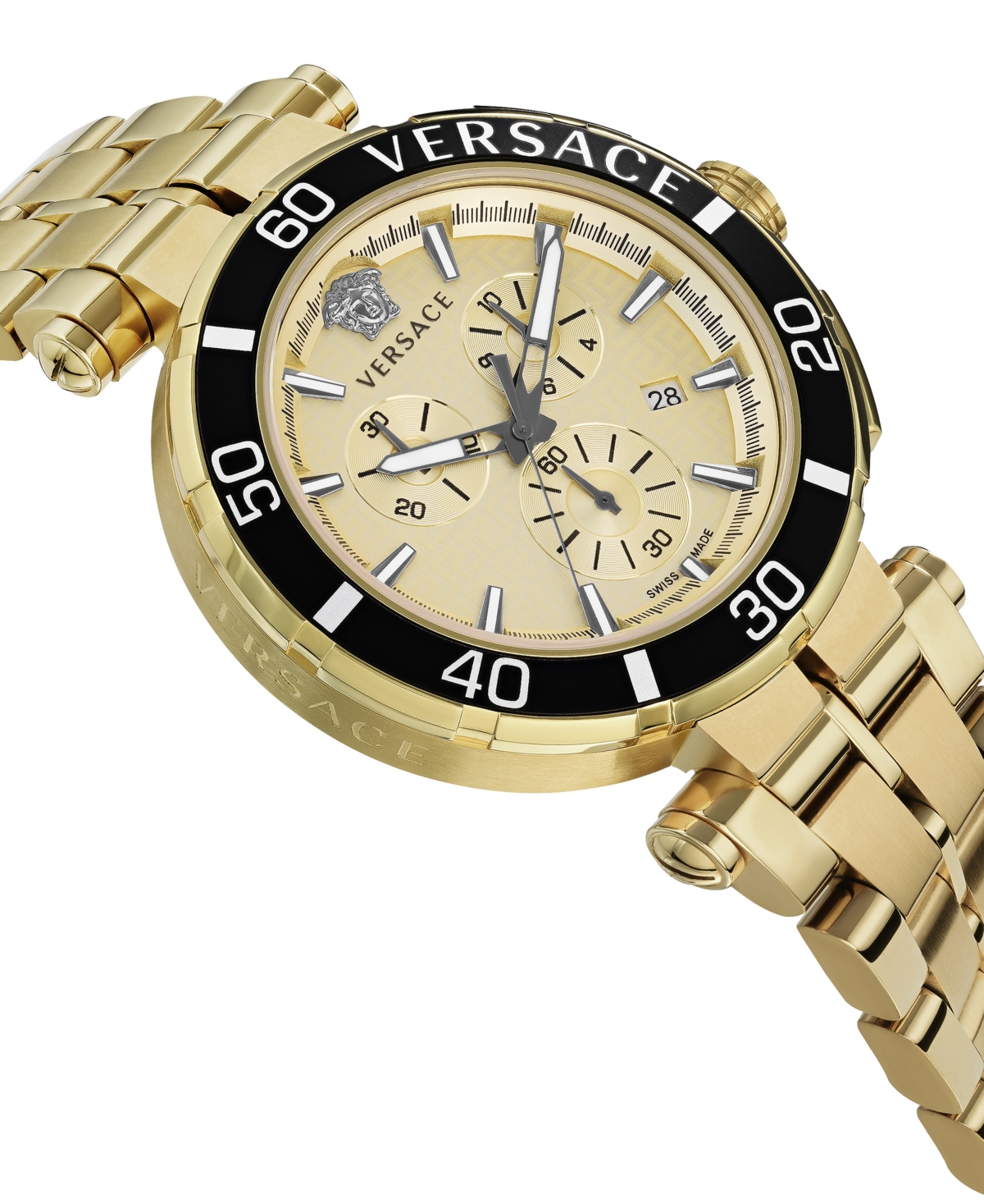 Shop Versace Men's Chronograph Greca Gold Ion Plated Bracelet Watch 45mm In Ip Yellow Gold