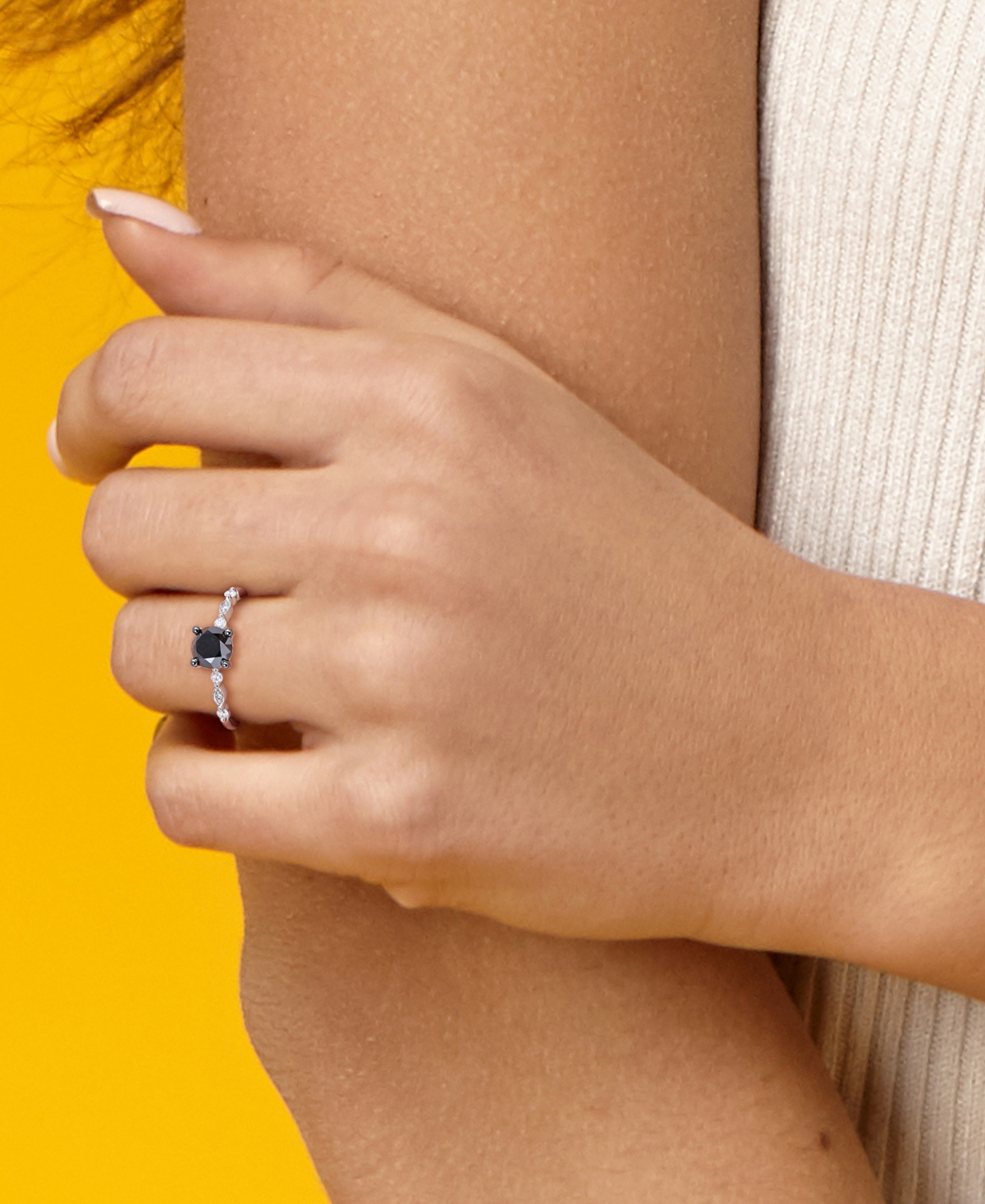 Black Diamond (1 ct. t.w.) & White Diamond Accent Engagement Ring in 14k- White Gold